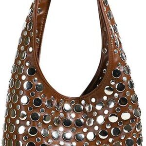 Women's Studded PU Leather Shoulder Bag Y2K Punk Tote Large Capacity